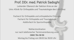 Prof. Dr. Dr. med. Patrick Sadoghi - Orthopäde Graz 8010